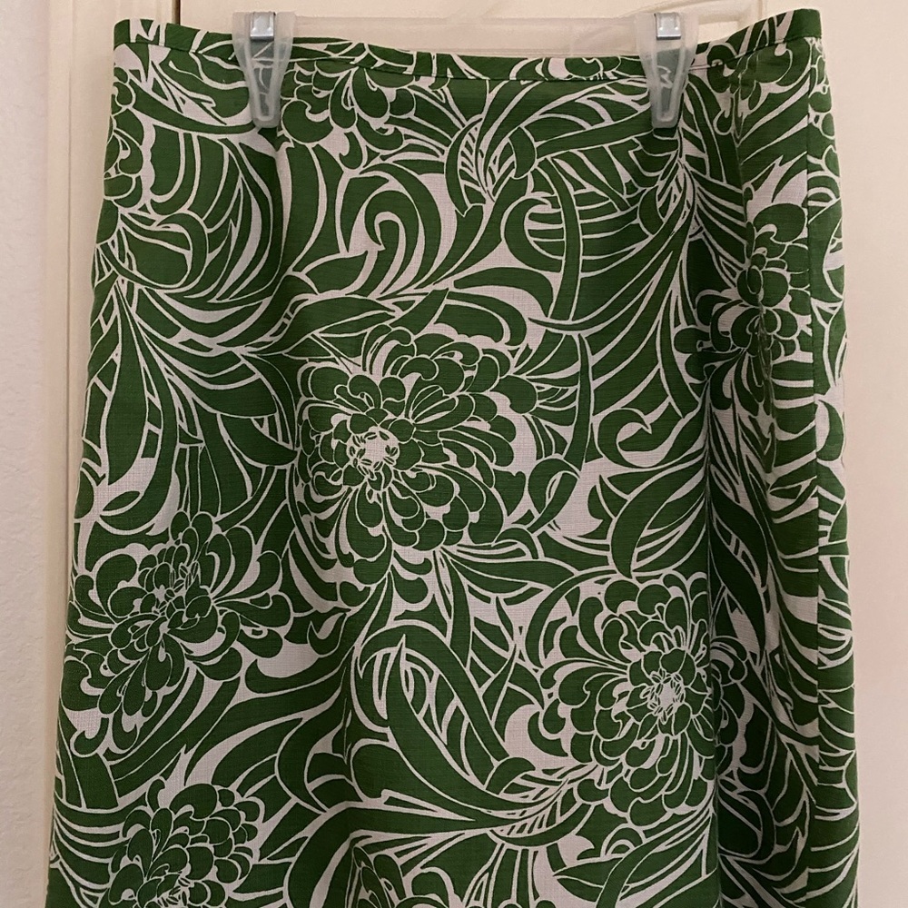 LOFT Green & White Print Short Skirt - Picture 2 of 4